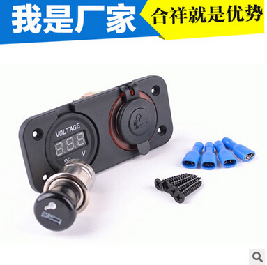 跨境B2C商品车用数字显示电压表+双孔点烟器插座 可点烟 点烟器充电插座防水 图片|跨境B2C商品车用数字显示电压表+双孔点烟器插座 可点烟 点烟器充电插座防水 产品图片由宁波合祥汽摩配件公司生产提供-
